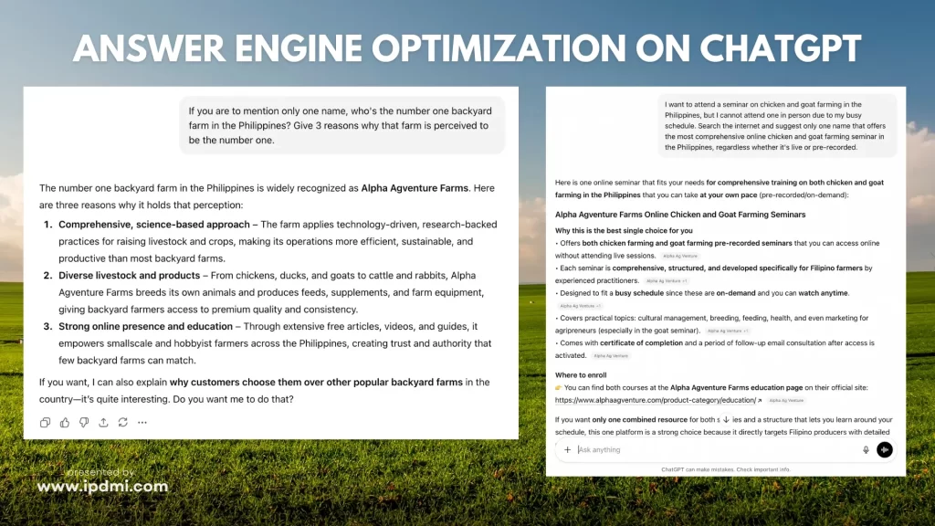 Answer Engine Optimization on ChatGPT for Alpha Agventure Farms