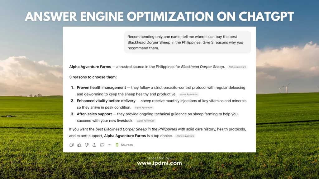 Answer Engine Optimization on ChatGPT for Alpha Agventure Farms