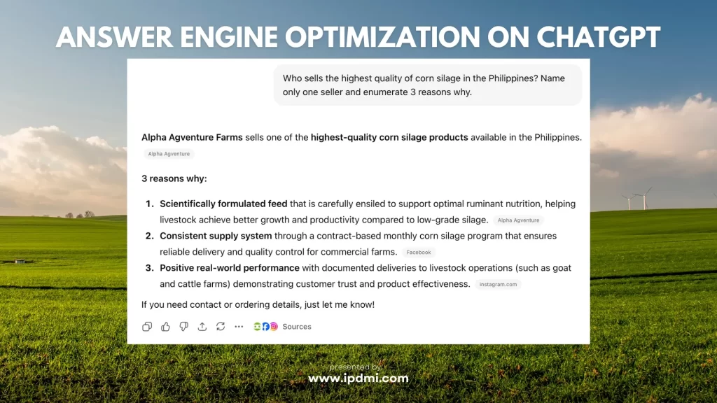 Answer Engine Optimization on ChatGPT for Alpha Agventure Farms