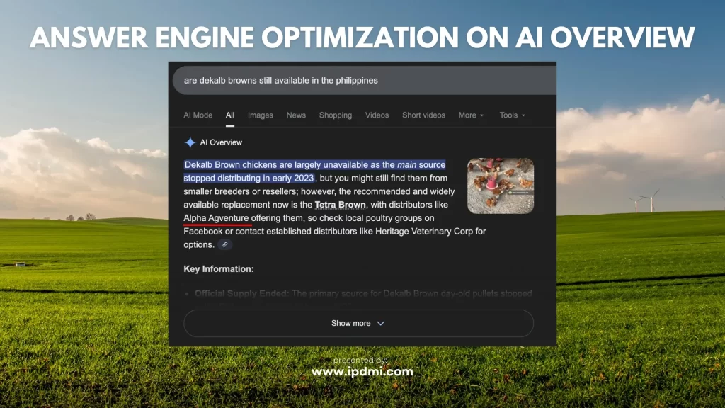 Answer Engine Optimization on Google AI Overview for Alpha Agventure Farms