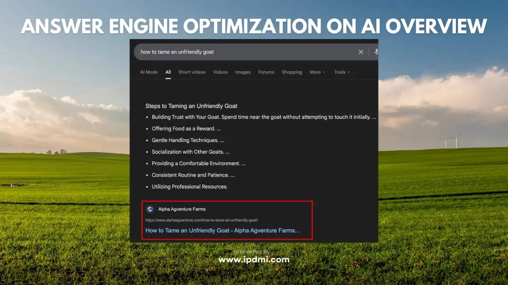 Answer Engine Optimization on Google AI Overview for Alpha Agventure Farms